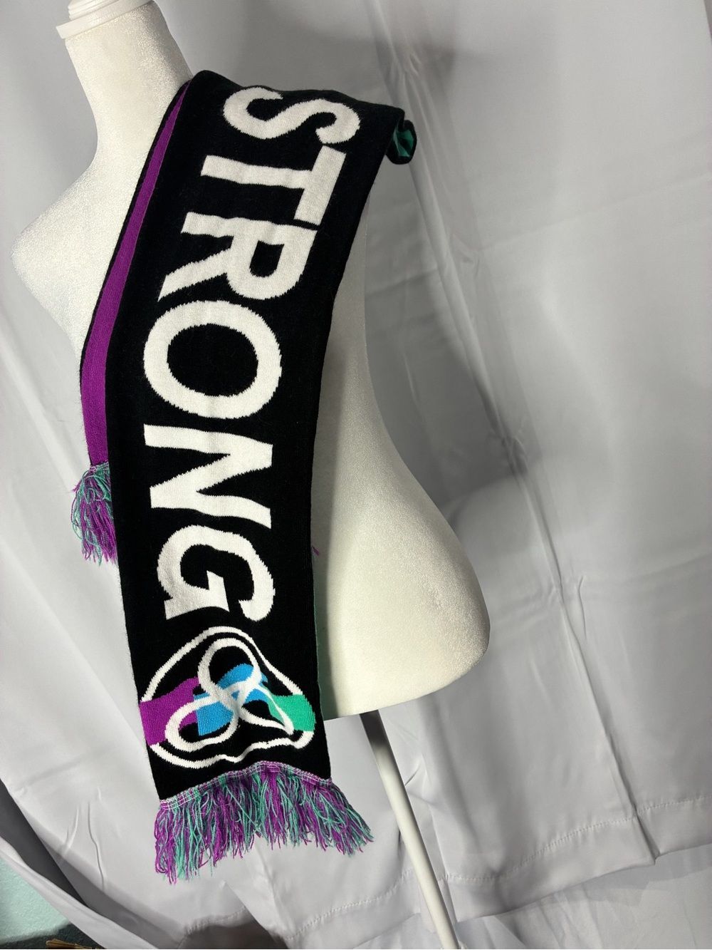 Unbranded Black White Graphic Knit Scarf Colorful Fringe Unisex Winter - Picture 6 of 7